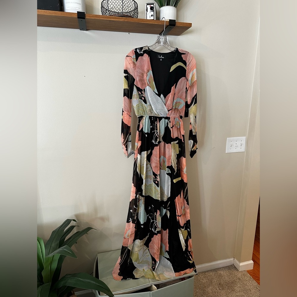 Lulu's Black Floral Long Sleeve Maxi Dress